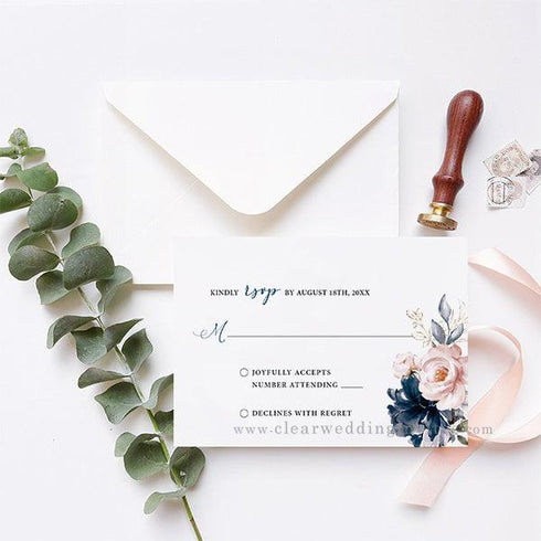 blush and navy floral acrylic wedding invitations CWIA121
